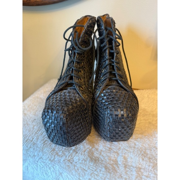 Jeffrey Campbell lita spike Woven Platform Ankle Boots Lace Up Chunky Heels 10M - Picture 7 of 9